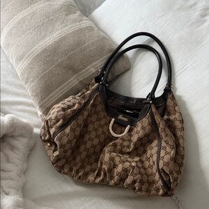 Gucci Tan and Black Patterned Shoulder Bag